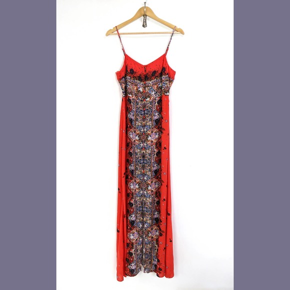 Free People Size M Womens Morning Song Printed Maxi Dress Orange Red Multicolor - Picture 5 of 12
